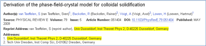 Beispiel für eine über die Adressangabe eindeutig dem Fachbereich zuzuordnende Publikation